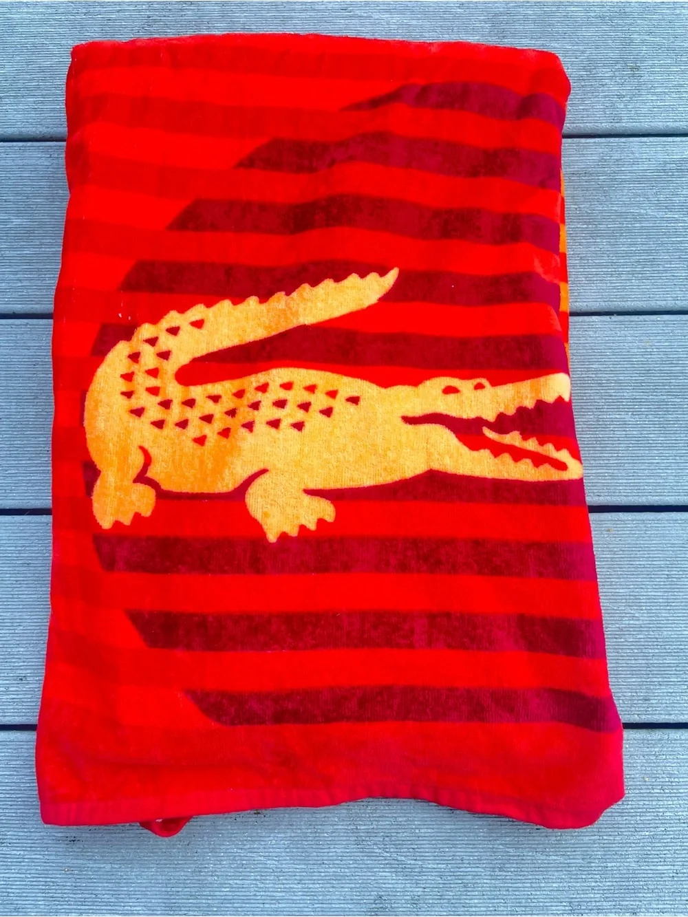 Lacoste Beach Towel Red Orange Stripe print 100% Cotton 36